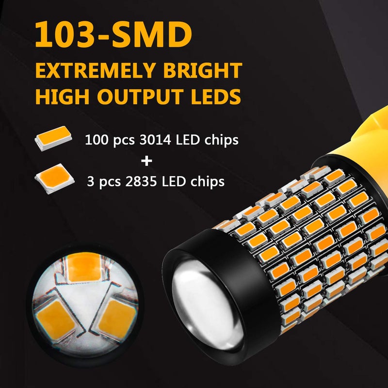 PHINLION 3157 4157 LED Amber Yellow Bulbs, 2800 Lumens Super Bright T25 Wedge 3156 3157A 3057NA 3457NA 4157NA Turn Signal Blinker Lights, Pack of 2 - Image 2